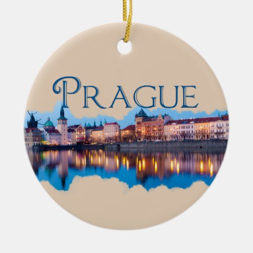 Prague Evening Skyline Ceramic Ornament