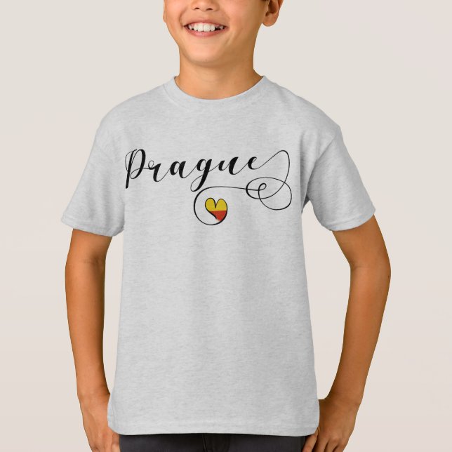 Prague Flag Heart, Czech Republic T-Shirt (Front)