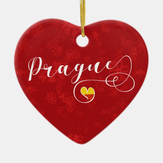 Prague Heart, Christmas Tree Ornament, Czech Ceramic Ornament (Front)