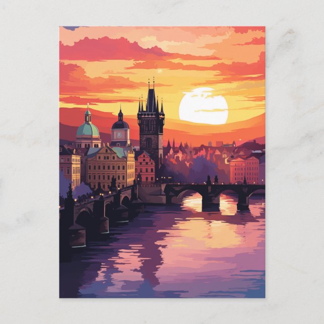 Prague in Flames of Sunset Holiday Postcard (Front)