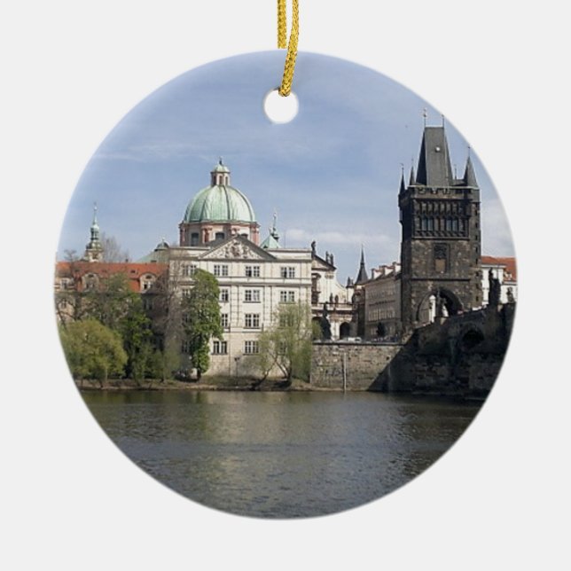 Prague in the spring ceramic ornament (Front)