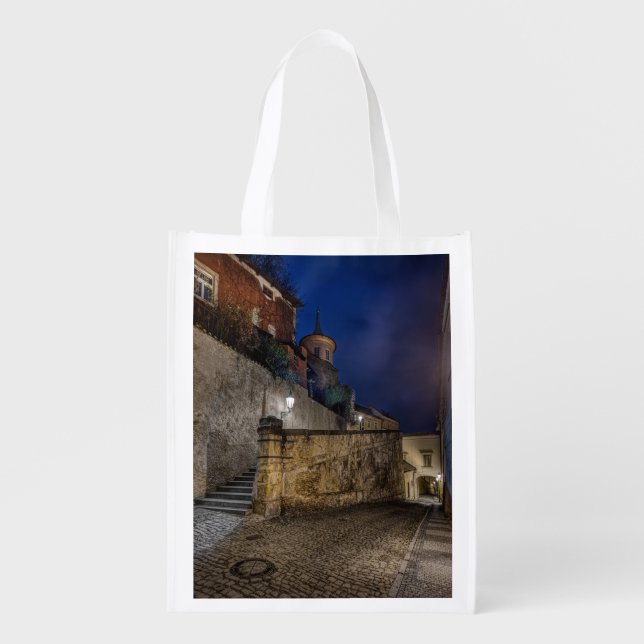 Prague Lesser Town at Night Grocery Bag (Front)