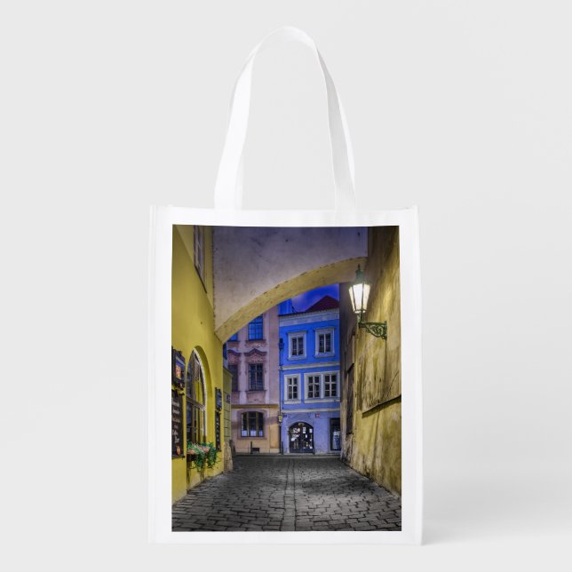 Prague Lesser Town Saska Street at night Grocery Bag (Front)