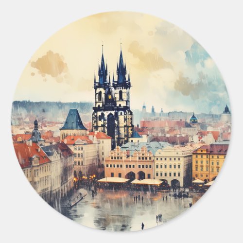 Prague night in Czech Republic  Classic Round Sticker