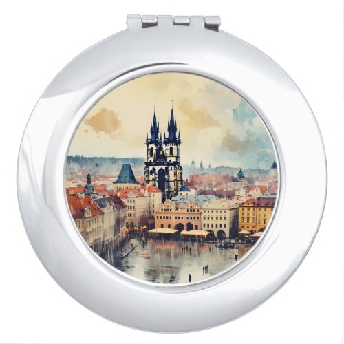 Prague night in Czech Republic  Compact Mirror