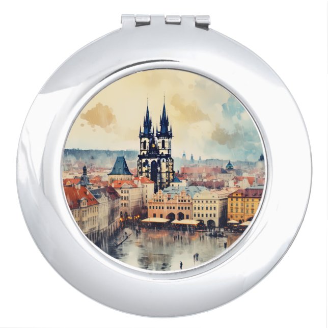 Prague night in Czech Republic  Compact Mirror (Front)