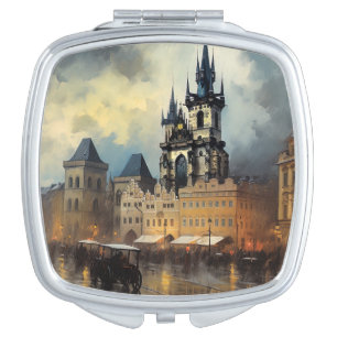 Prague night in Czech Republic Compact Mirror
