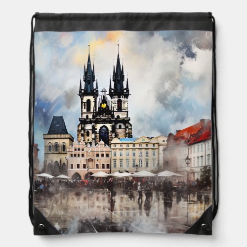  Prague night in Czech Republic Drawstring Bag