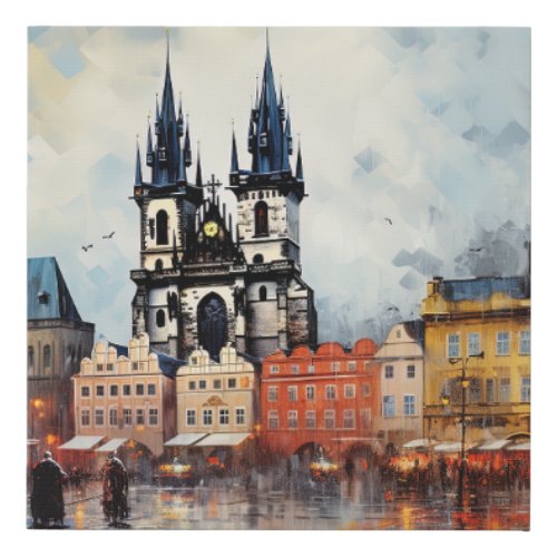 Prague night in Czech Republic Faux Canvas Print