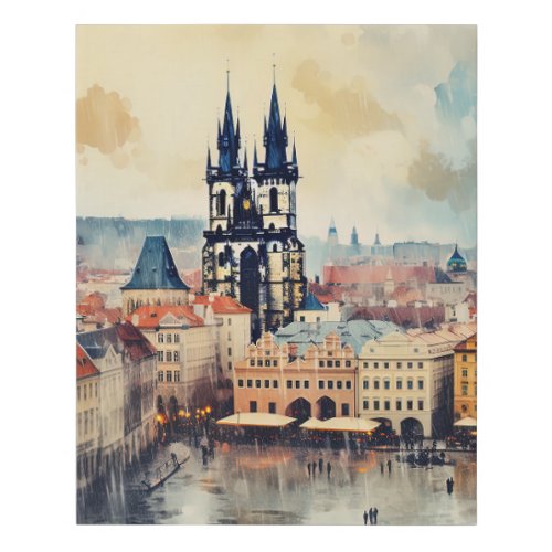 Prague night in Czech Republic  Faux Canvas Print