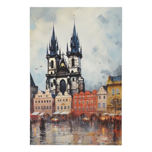 Prague night in Czech Republic Faux Canvas Print