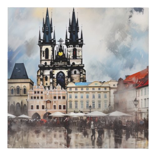 Prague night in Czech Republic Faux Canvas Print