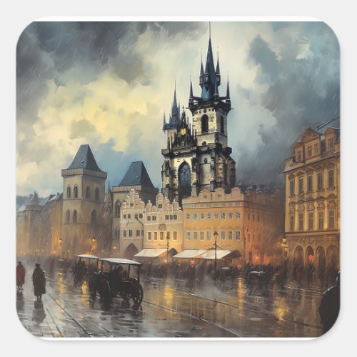 Prague night in Czech Republic  Square Sticker