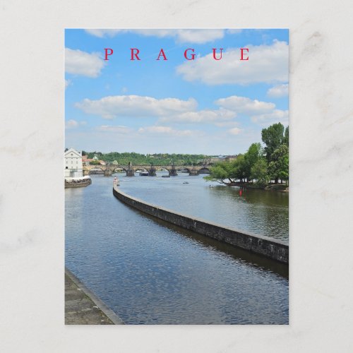 Prague river Vltava view postcard