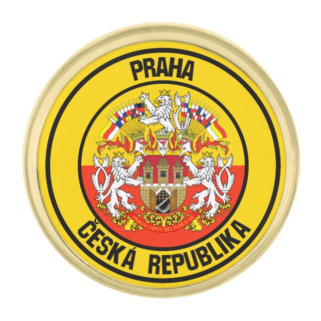 Prague Round Emblem Gold Finish Lapel Pin (Front)