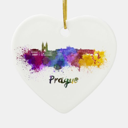 Prague skyline in watercolor ceramic ornament