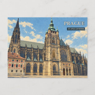 Prague St. Vitus Cathedral in Golden Light Postcard