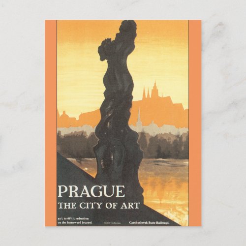 Prague the City of Art Vintage Travel Poster Postcard