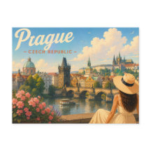 Prague - The Lady in the Hat Travel Postcard