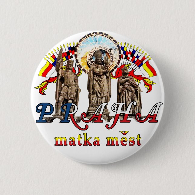 Prague-themed graphic design button (Front)