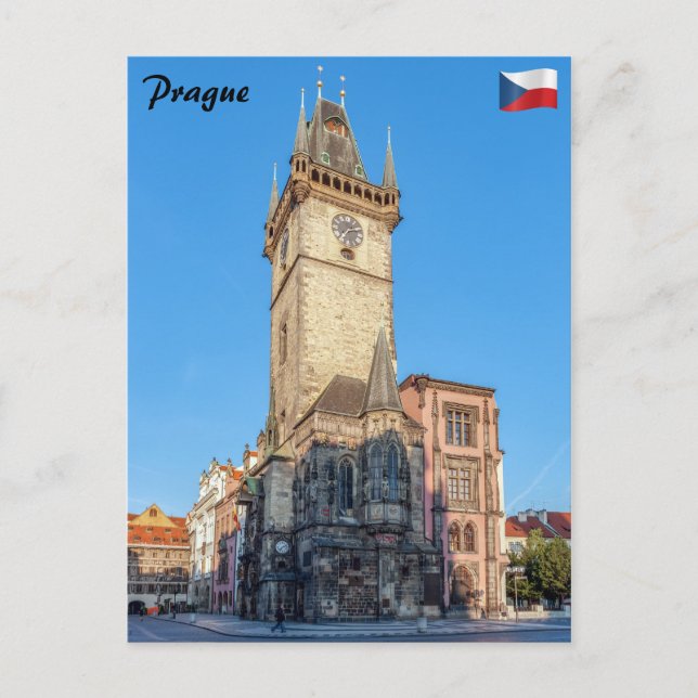 Prague view of Astronomical Clock Postcard (Front)