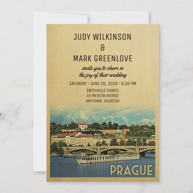 Prague Wedding Invitation Czech Republic (Front)