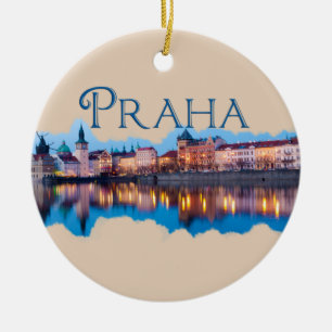 Praha: Evening Skyline Ceramic Ornament