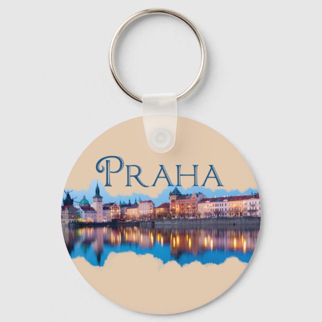 Praha: Evening Skyline Keychain (Front)