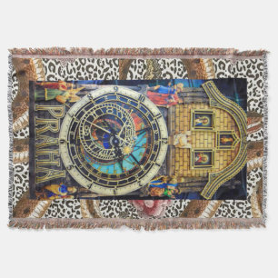 PRAHA PRAGUE ASTRONOMICAL CLOCK THROW BLANKET