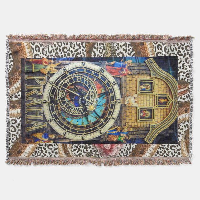 PRAHA PRAGUE ASTRONOMICAL CLOCK THROW BLANKET (Front)