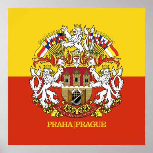 Praha Prague Flag  COA Poster