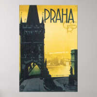 Praha Vintage Travel Poster