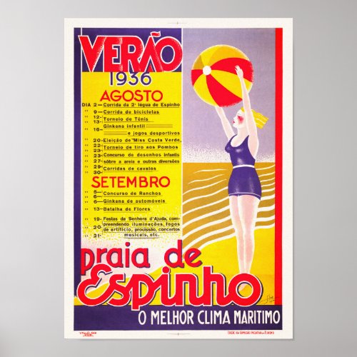 Praia de Espinho Verao Portugal Vintage Poster