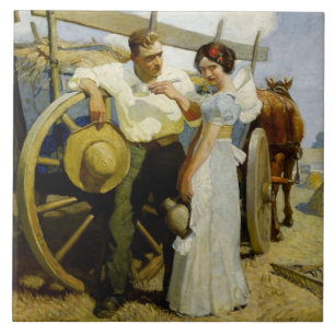 “Prairie Couple and Wagon” by NC Wyeth Ceramic Tile