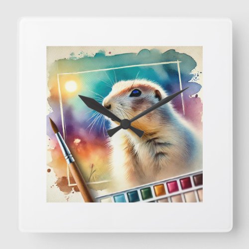 Prairie Dog 130624AREF123 _ Watercolor Square Wall Clock