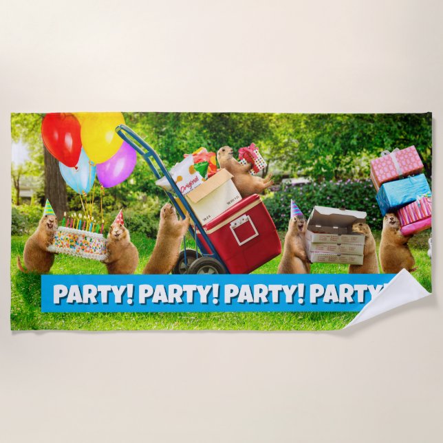 Prairie Dog Birthday Party Beach Towel (Front)