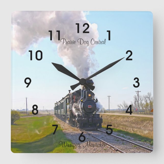 Prairie Dog Central Steam Engine #3 Square Clock (Front)