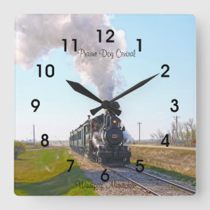 Prairie Dog Central Steam Engine #3 Square Clock