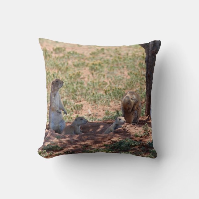 Prairie Dog Family Throw Pillow (Front)