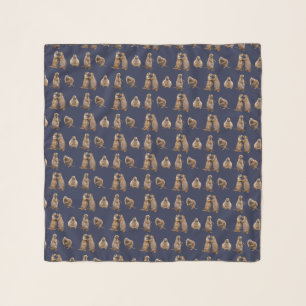 Prairie Dog Frenzy Chiffon Scarf (Navy)