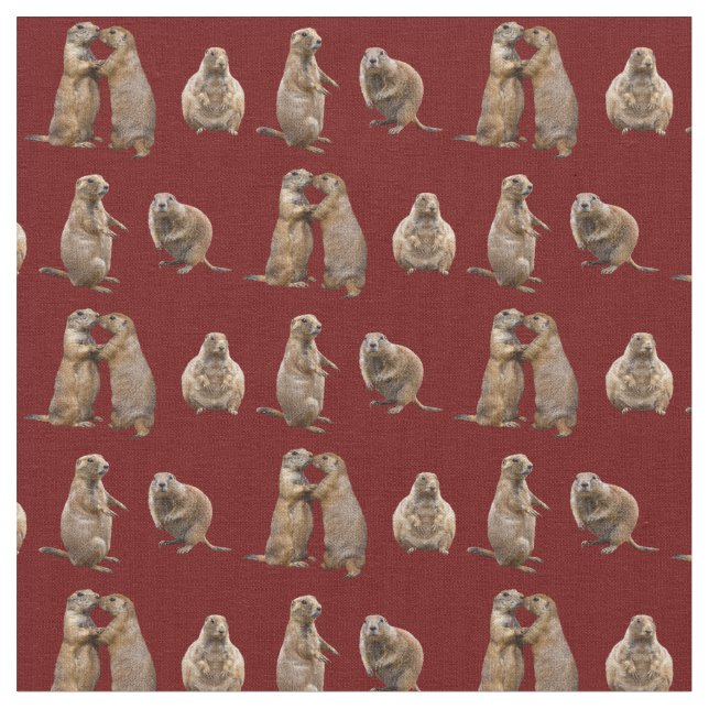 Prairie Dog Frenzy Fabric (Burgundy) (Close Up)