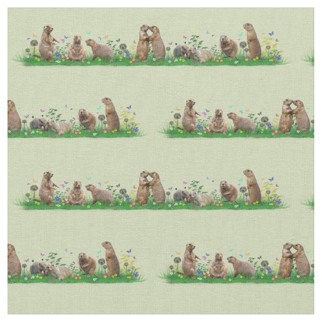Prairie Dog Meadow Fabric (Light Green) (Close Up)