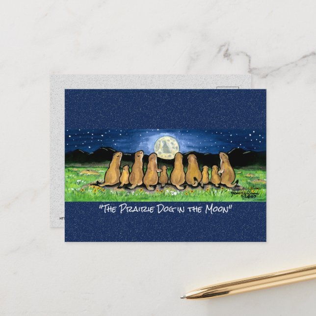 Prairie Dog Moon Whimsical Watercolor Postcard (Front/Back In Situ)