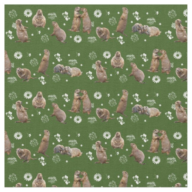 Prairie Dog Party Fabric (Dark Green) (Close Up)