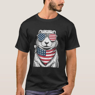 Prairie Dog USA Flag Sunglasses Patriotic T-Shirt