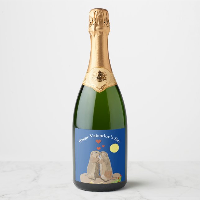 Prairie Dog Valentine’s Day Sparkling Wine Label (Front)