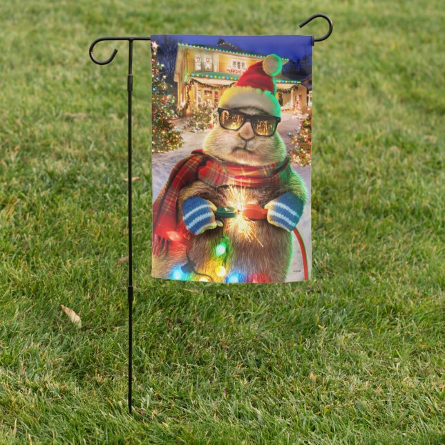 Prairie Dog With Christmas Lights Garden Flag (In SItu)