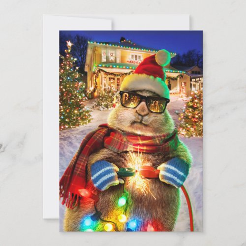 Prairie Dog With Christmas Lights Invitation