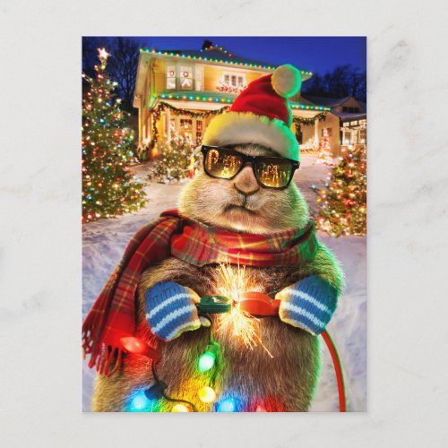 Prairie Dog With Christmas Lights Invitation Postcard