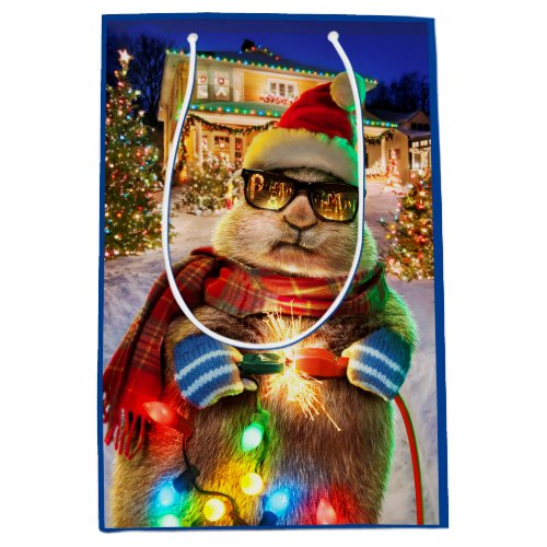 Prairie Dog With Christmas Lights Medium Gift Bag